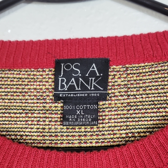 JOS A BANK Mens Plaid Crewneck Sweater Size XL Red Cotton Vintage Grandpa Y2K - Picture 5 of 11